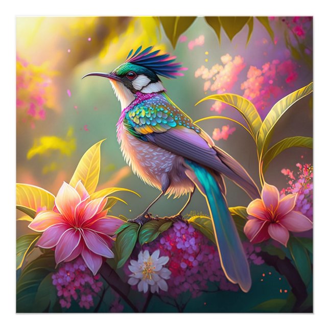 Blauer Regenbogen Winged Sunbird Fantasy Bird Fotodruck (Vorne)