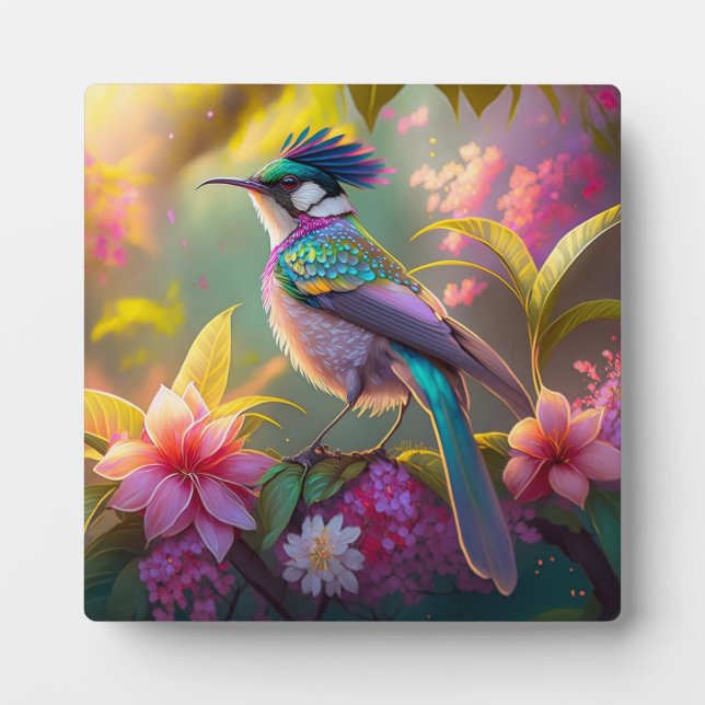 Blauer Regenbogen Winged Sunbird Fantasy Bird Fotoplatte (Vorderseite)