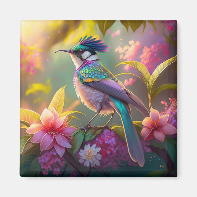 Blauer Regenbogen Winged Sunbird Fantasy Bird Magnet (Vorne)