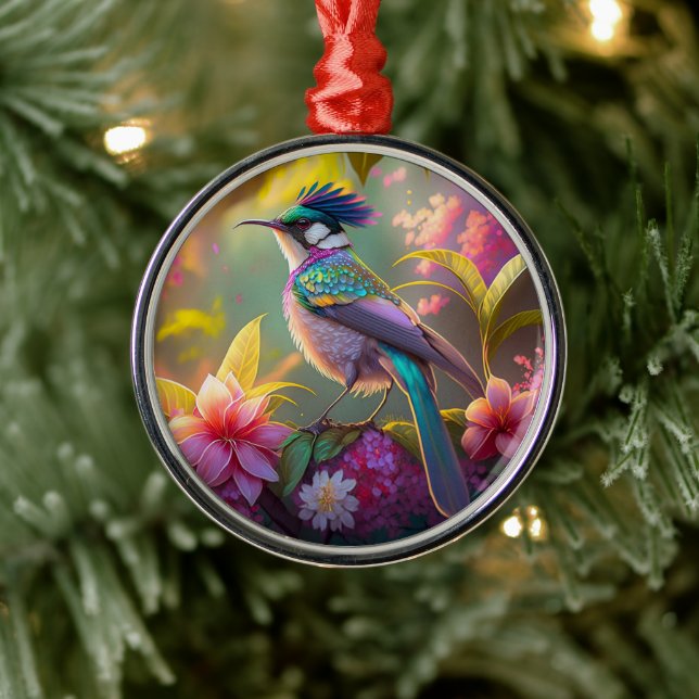 Blauer Regenbogen Winged Sunbird Fantasy Bird Ornament Aus Metall (Baum)