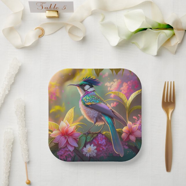Blauer Regenbogen Winged Sunbird Fantasy Bird Pappteller (Hochzeit)