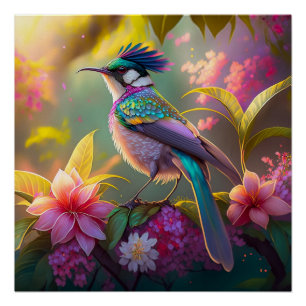 Blauer Regenbogen Winged Sunbird Fantasy Bird Poster