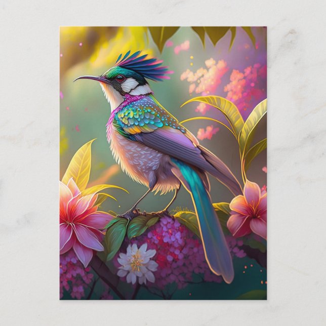 Blauer Regenbogen Winged Sunbird Fantasy Bird Postkarte (Vorderseite)
