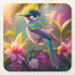 Blauer Regenbogen Winged Sunbird Fantasy Bird Rechteckiger Pappuntersetzer