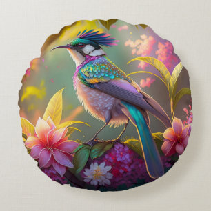 Blauer Regenbogen Winged Sunbird Fantasy Bird Rundes Kissen