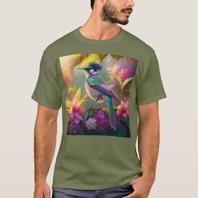 Blauer Regenbogen Winged Sunbird Fantasy Bird T-Shirt (Vorderseite)