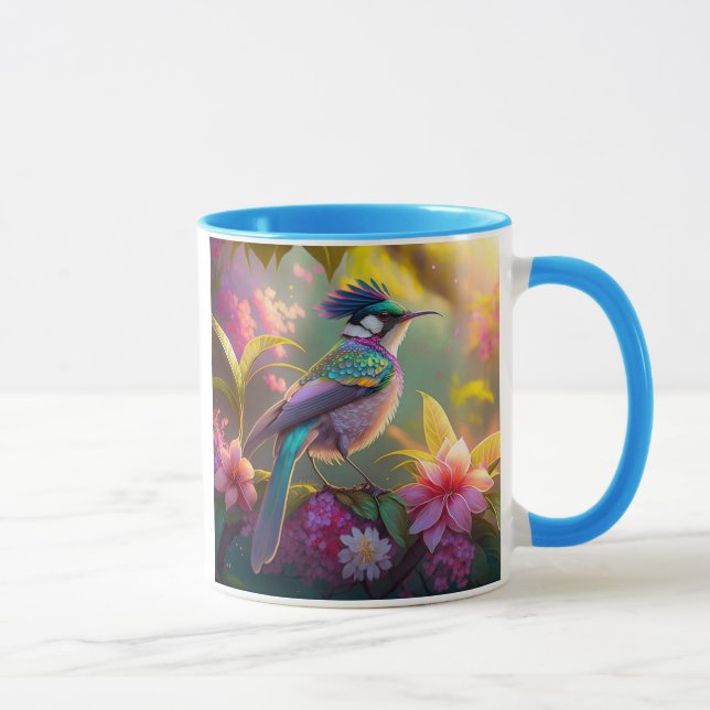 Blauer Regenbogen Winged Sunbird Fantasy Bird Tasse (Rechts)