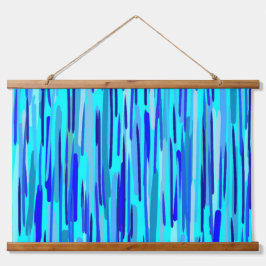 Blauer Regenfall Abstrakt Wandteppich Mit Holzrahmen