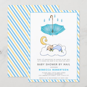 Blauer Regenschirm, schlafende Baby-Boy-Dusche per Einladung