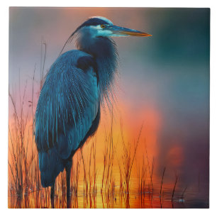 Blauer Reiher bei Sonnenaufgang Fliese