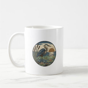 Blauer Reiher Sonnenuntergang Marsch Holzschnitt K Kaffeetasse