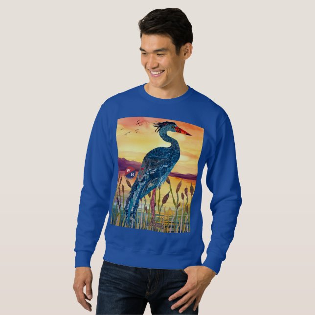 Blauer Reiher Sonnenuntergang Sweatshirt (Vorne ganz)