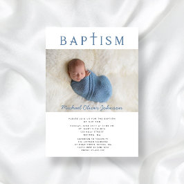 Blauer religiöser Kreuz-Foto-Taufe Einladung