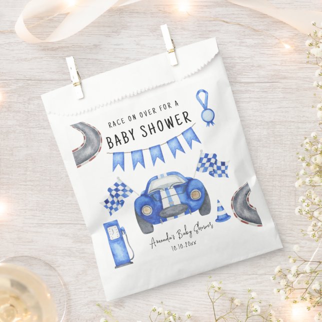Blauer Rennwagen Babydusche Geschenktütchen (Ausgeschnitten)
