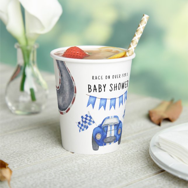 Blauer Rennwagen Babydusche Pappbecher (In Situ)