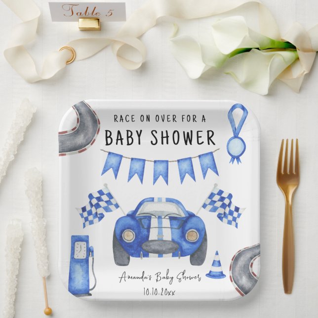 Blauer Rennwagen Babydusche Pappteller (Hochzeit)