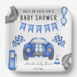 Blauer Rennwagen Babydusche Pappteller