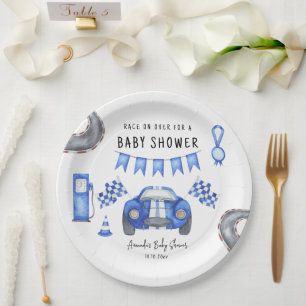 Blauer Rennwagen Babydusche Pappteller