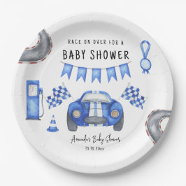 Blauer Rennwagen Babydusche Pappteller