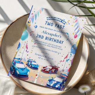 Blauer Rennwagen Zwei Schnell Geburtstag Einladung