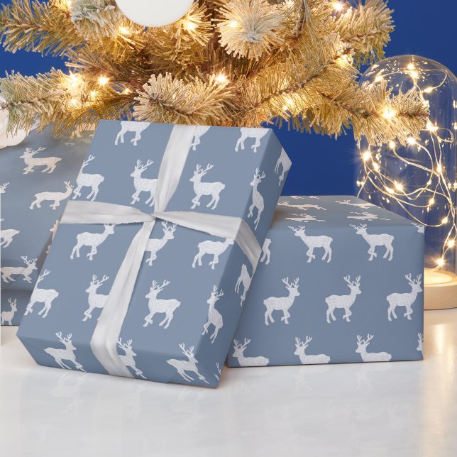 Blauer Rentier Winter Moderner Minimalistischer We Geschenkpapier (Feiertage)