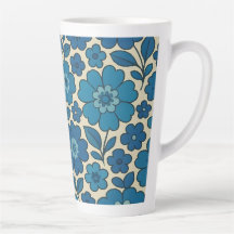 Blauer Retro-Blumen-Lattentasse 12 & 17 oz