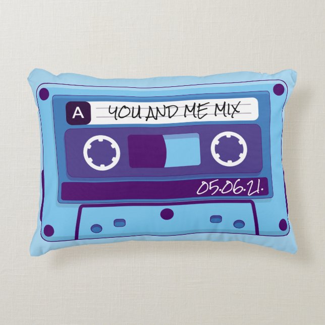 Blauer Retro Cassette Mix Tape Accent Pillow Dekokissen (Vorderseite)