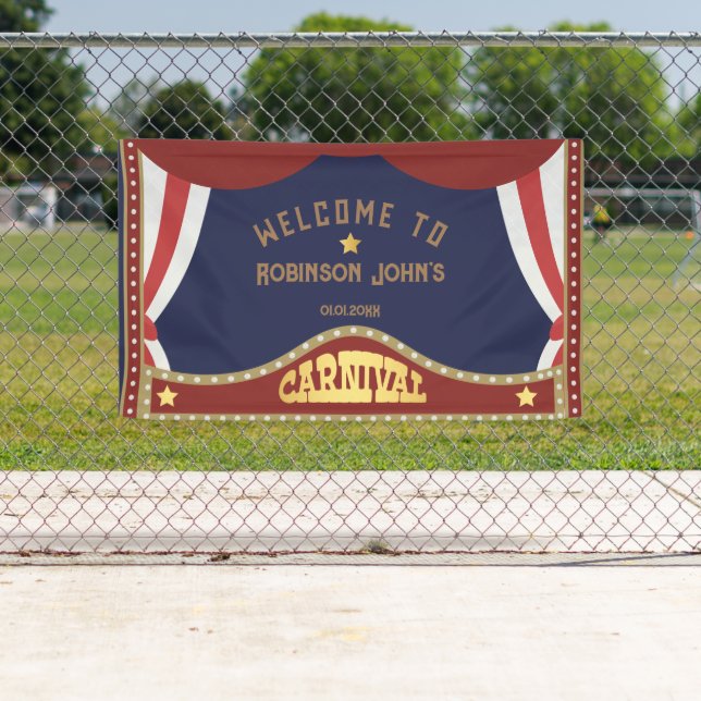 Blauer Retro-Karneval-Geburtstagsbanner Banner (Insitu)