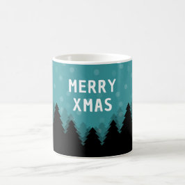 Blauer Retro Merry Xmas mit Kiefern und Schnee Kaffeetasse