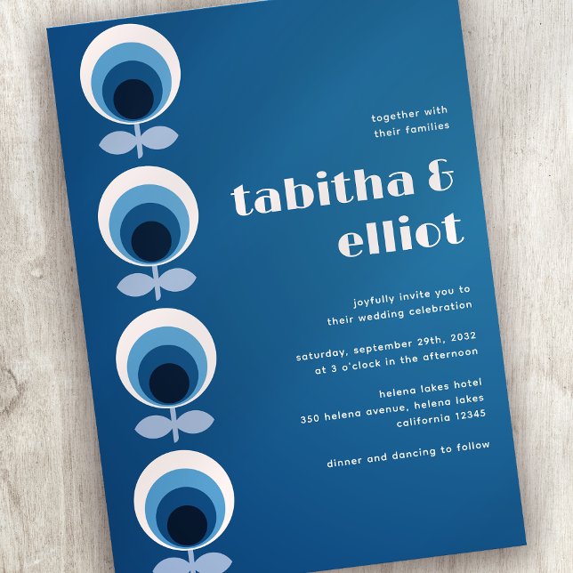 Blauer Retro Mittelalter Blumenzwiebelhochzeit Einladung (Von Creator hochgeladen)