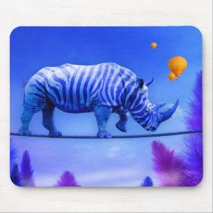 Blauer Rhino auf Seil Mousepad