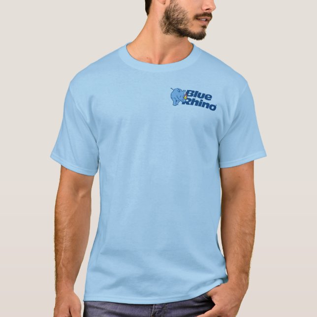 Blauer Rhino "Powering the Backyard" Männer T-Shirt (Vorderseite)