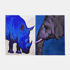 Blauer Rhinozeros- und Elefant-Feng-Shui-Teppichma Fußmatte