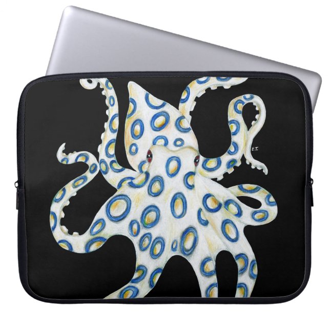 Blauer Ring Octopus Schwarze Tentakeln Laptopschutzhülle (Vorderseite)