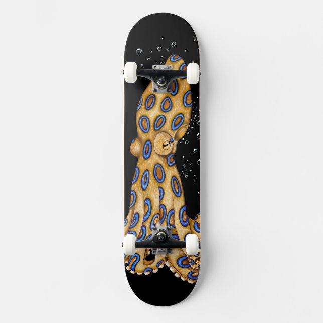Blauer Ring Oktopus und Bläschen Kunst Skateboard (Vorderseite)