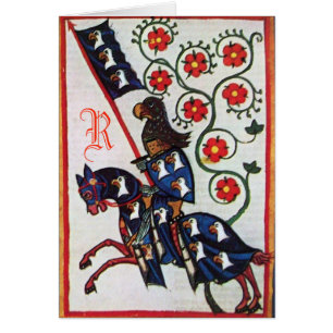 BLAUER RITTER REITER MITTELALTERLICHE PERGAMENTMON