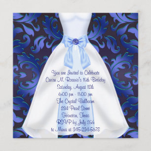 Blauer Robe Blauer Damast Quinceanera Geburtstagsf Einladung