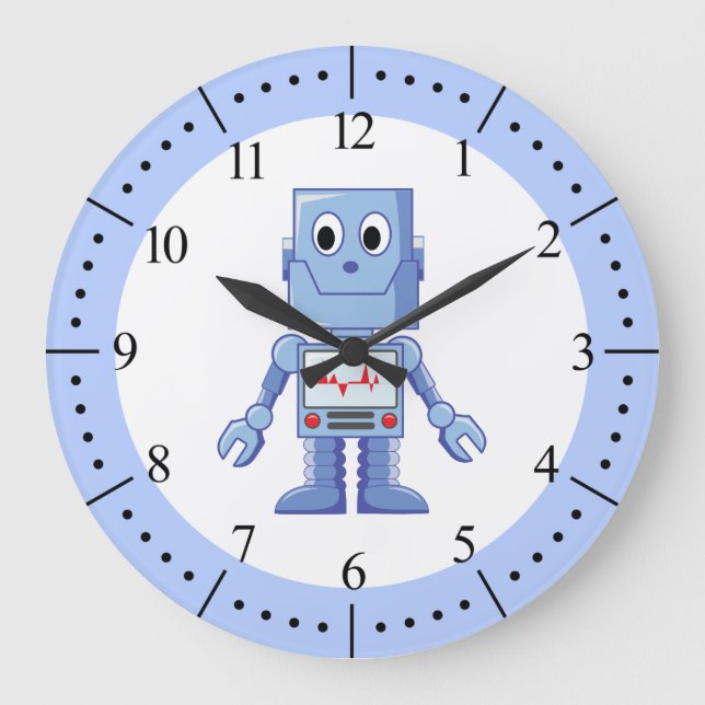 Blauer Roboter Große Wanduhr (Vorderseite)