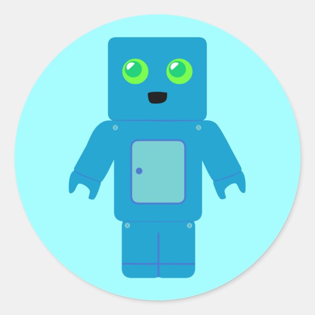 Blauer Roboter Runder Aufkleber (Vorderseite)