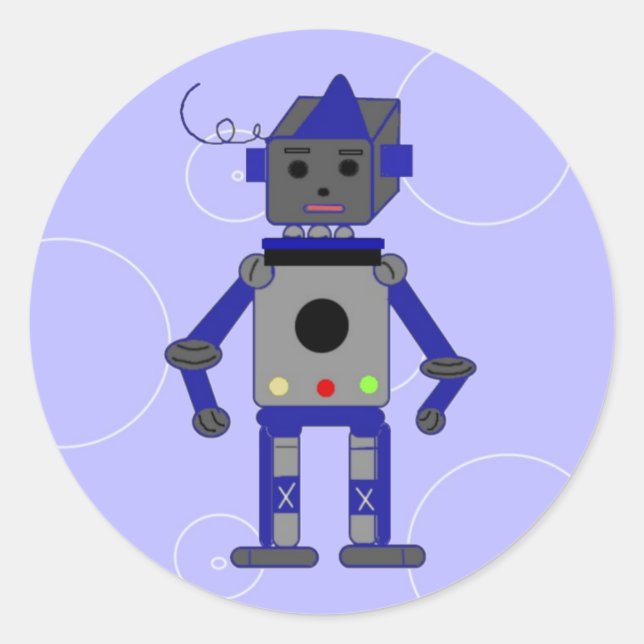 Blauer Roboter Runder Aufkleber (Vorderseite)