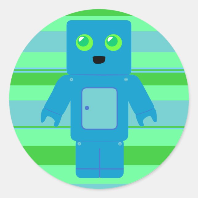 Blauer Roboter Runder Aufkleber (Vorderseite)