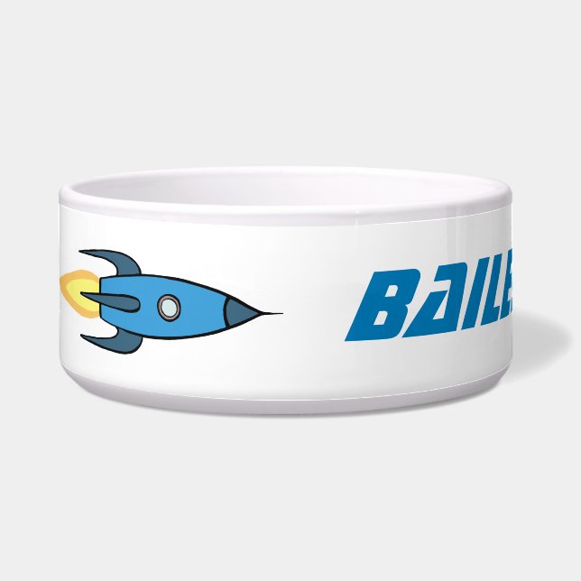 Blauer Rocket-Schiffs-Weltraum-personalisierter Napf (Vorderseite)