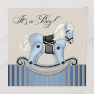 Blauer Rocking Horse Kinderdusche Einladung