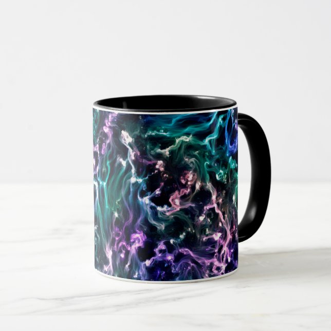 Blauer rosa Aquamariner kosmischer Abstrakter Flüs Tasse (VorderseiteRechts)
