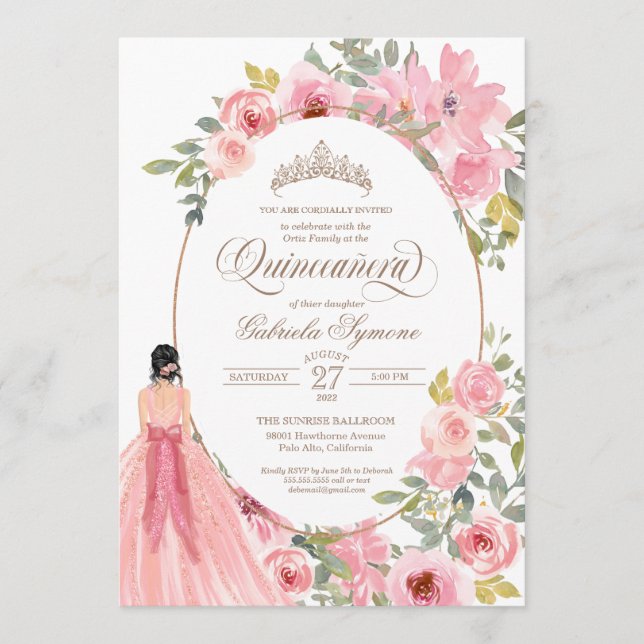 Blauer Rosa Aquarellfarben Quinceanera Einladung (Vorderseite)