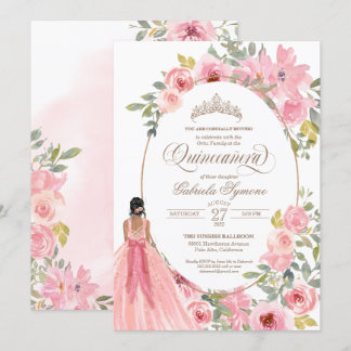 Blauer Rosa Aquarellfarben Quinceanera Einladung