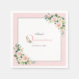 Blauer Rosa Aquarellfarben Quinceanera Geburtstag Serviette