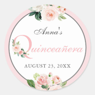 Blauer Rosa Aquarellfarben Quinceanera Runder Aufkleber