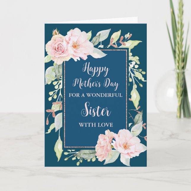 Blauer Rosa Blume Schwester Happy Mother Day Karte (Vorderseite)