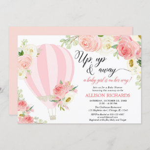 Blauer rosa cremefarbene Heißluftballon Mädchendus Einladung
